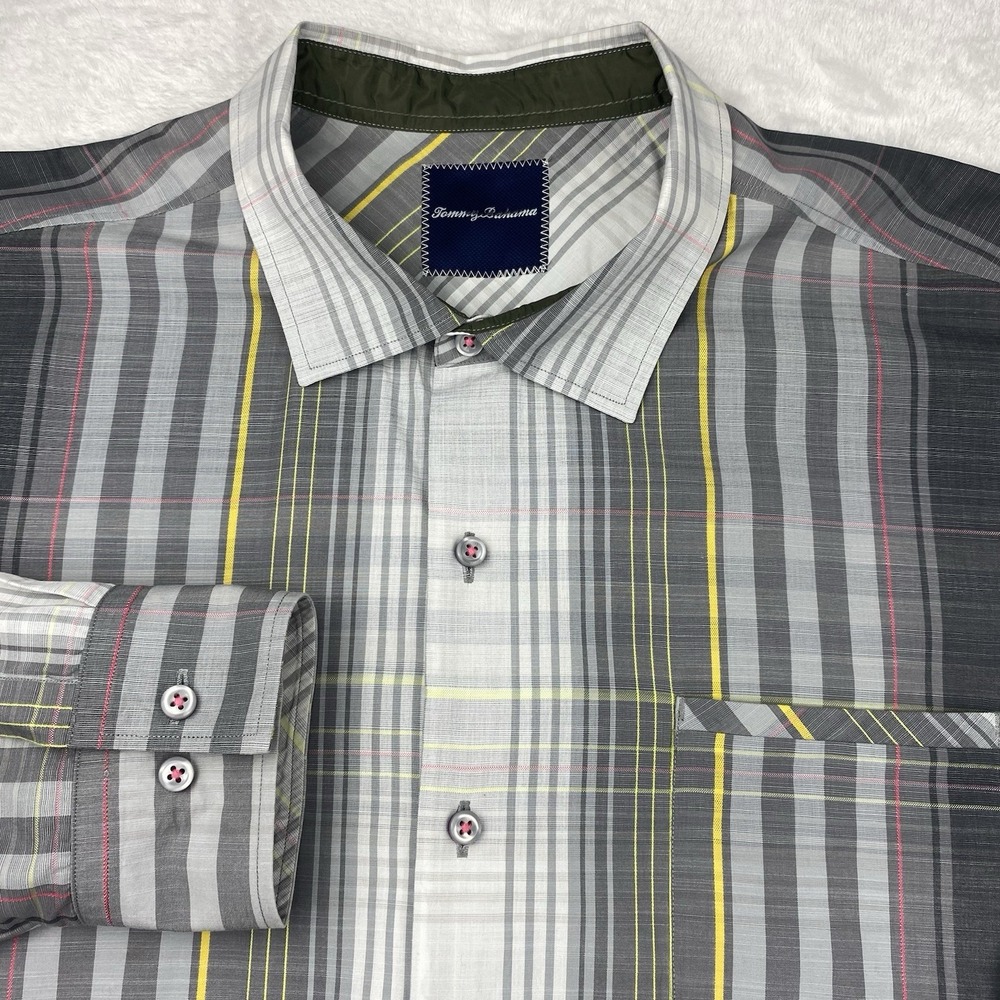 Tommy Bahama Shirt Mens‎ XXL Gray Plaid Long Sleeves Nice!